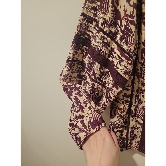 Maison Hotel Ninette Blouse Bacco Wine Floral Print XL Boho Long Sleeve Relaxed - Picture 3 of 7